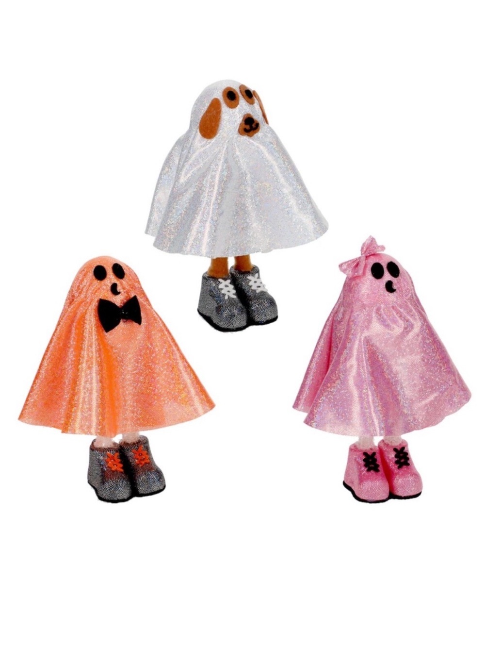 Halloween Vintage Inspired Glitter Standing Ghost Decor Sparkly Tabletop Bundle